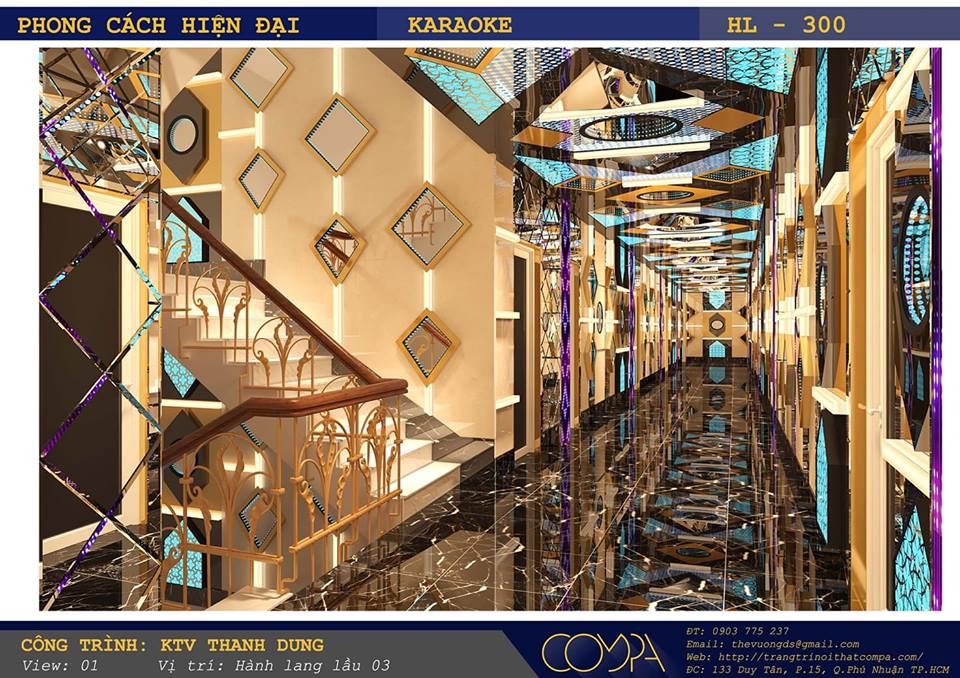 Hình thiết kế sảnh đón karaoke VIP - Hành lang lầu 3 Hình thiết kế sảnh đón karaoke VIP - Hành lang lầu 3