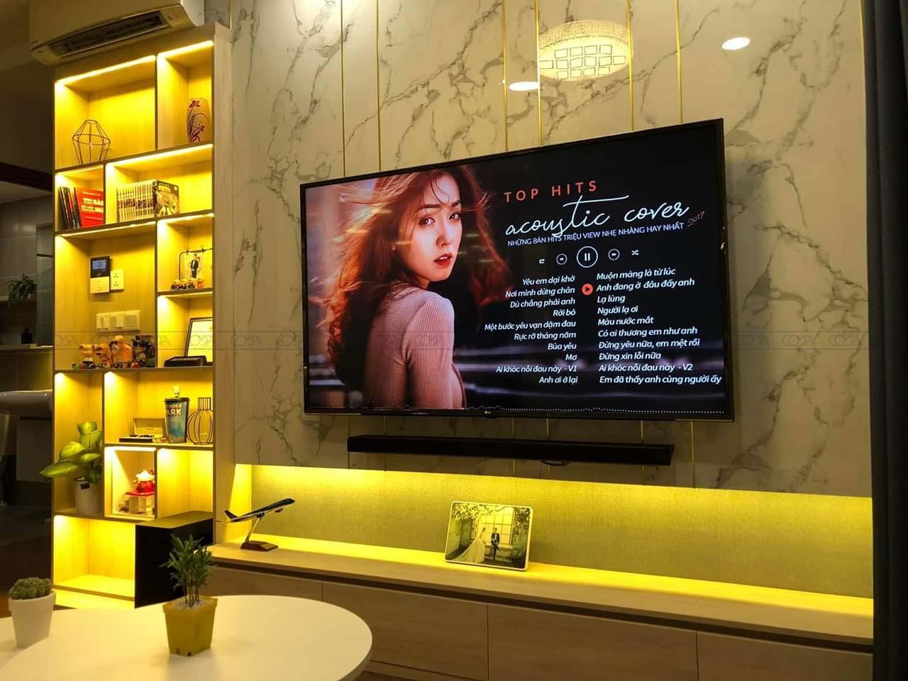 Hình ảnh công trình thực tế thi công nội thất trọn gói với phòng khách lung linh