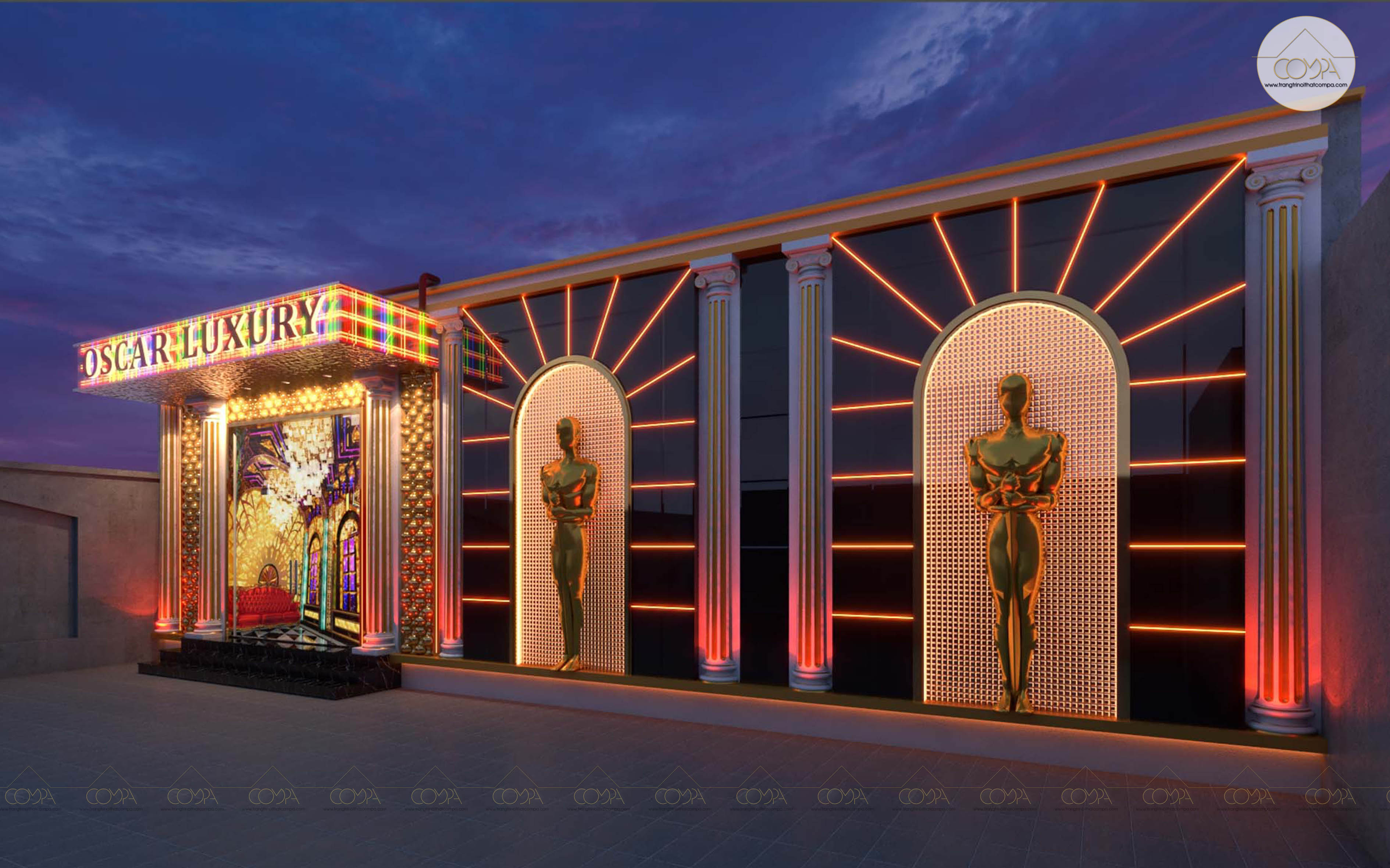 Thiết kế mặt tiền karaoke lạ mắt với ý tưởng từ kinh đô điện ảnh Thiết kế mặt tiền karaoke lạ mắt với ý tưởng từ kinh đô điện ảnh