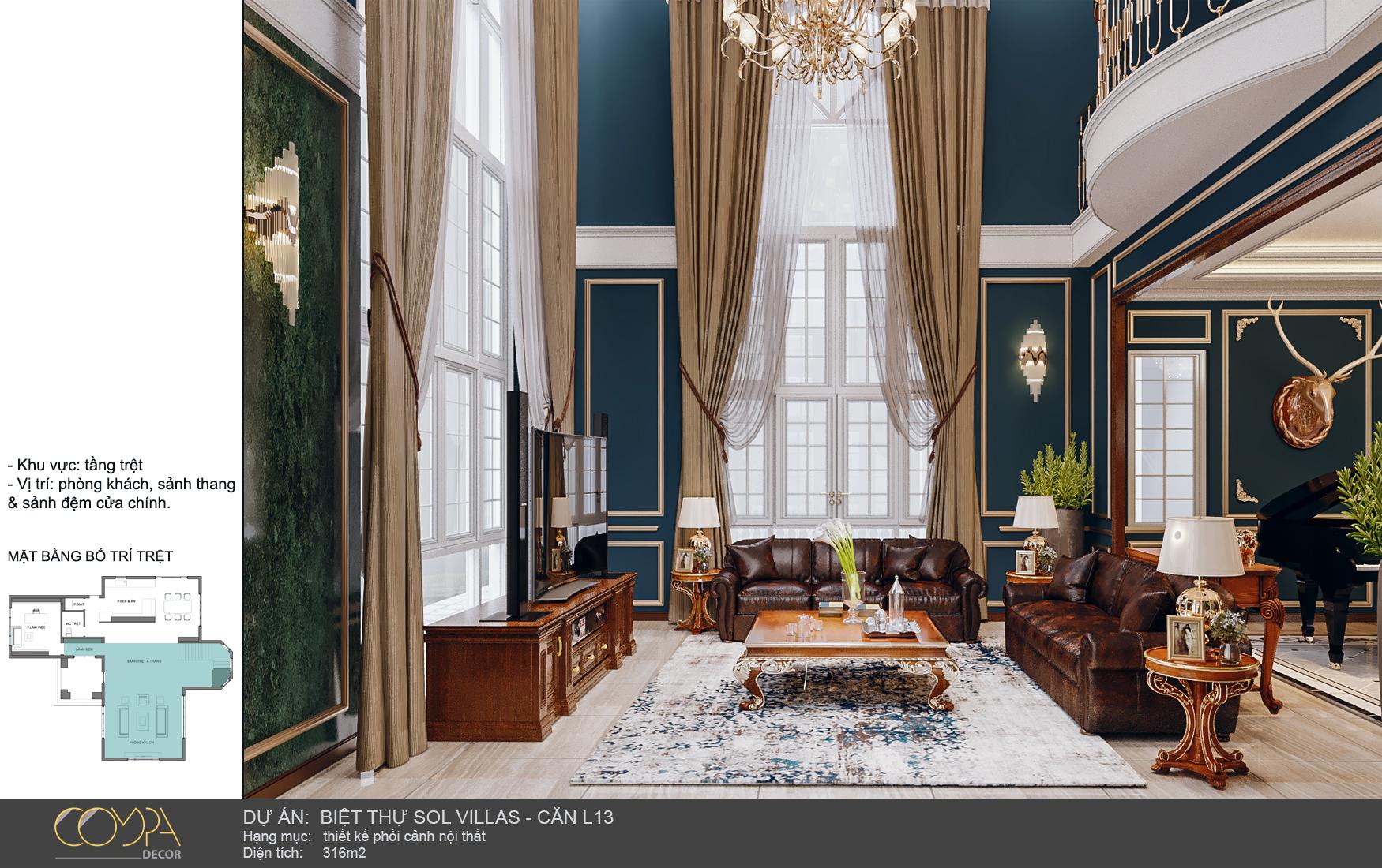 Thiết kế nội thất Phòng khách tân cổ điển đẳng cấp