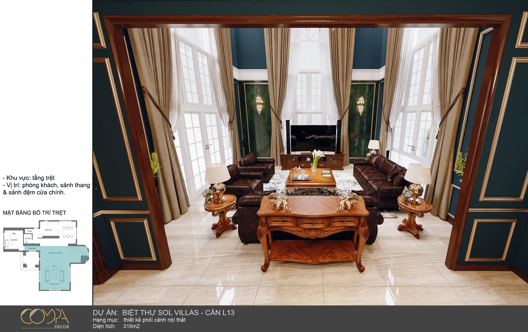 Phòng khách tân cổ điển đẳng cấp